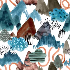 Plaid avec motif Montagnes Fond d& 39 art de montagne aquarelle. Modèle sans couture de paysage abstrait