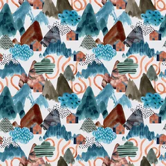 Printed kitchen splashbacks Mountains Watercolor mountain art background. Abstract landscape seamless pattern