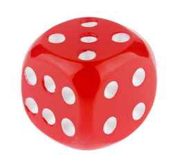 Red Dice Rolling isolated on a white background close-up.