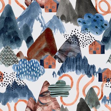 Watercolor mountain art background
