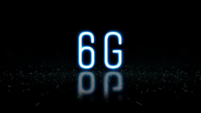 6G neon with sparkling light signage random opening. footage typographic title for mobile technology and network.