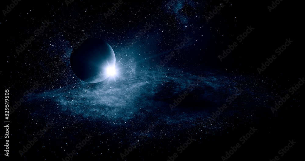 Poster image of outer space. . mixed media