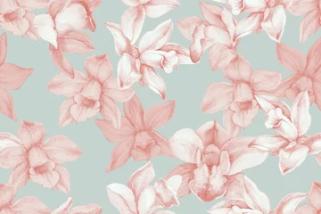 Foto op Plexiglas Orchidee Orchideeën naadloos patroon. Keukenpaneelconcept