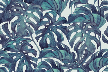 Duo tone colored monstera leaves seamless pattern. Tropical leaf sketch © Tanya Syrytsyna