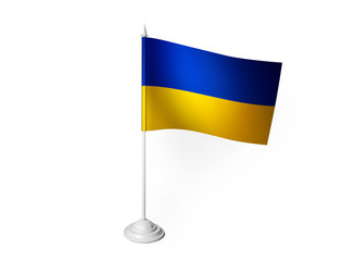 World desk flag waving 3D rendering isolated white background 
