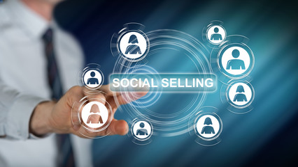 Man touching a social selling concept