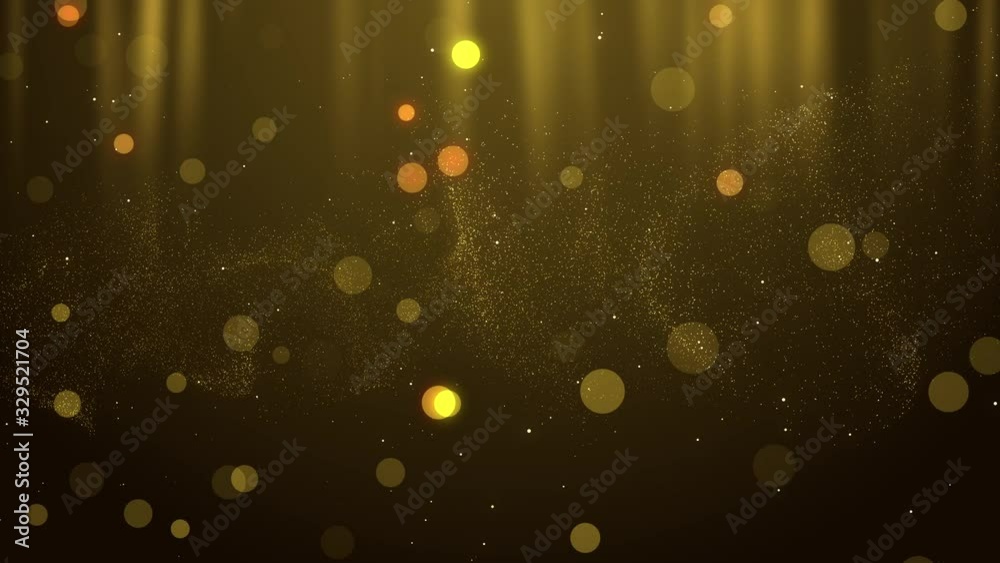 Wall mural gold abstract particle flow award presentation with glitter effect on dark simple elegant fluid back