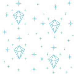 Seamless pattern of magic crystal gem with glowing shine. Flat design. Crystal gemstone