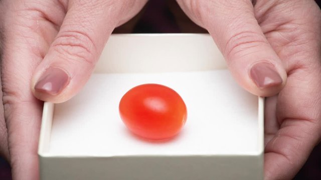 cherry tomato in a jewel case for a healthy eating concept