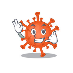 Deadly corona virus mascot cartoon design showing Call me gesture