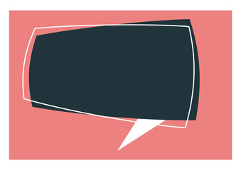 Vector cartoon geometric template on pink background with frame of dark rectangular shape bubble speech with text space.
