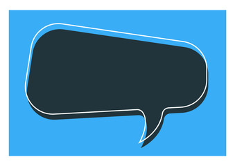 Vector cartoon template on blue background in frame. Dark geometric round shape bubble speech with text space.