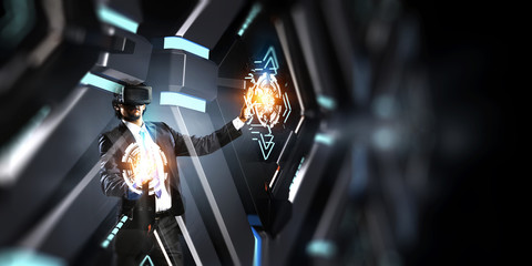Obraz premium Virtual reality experience. Technologies of the future. Mixed media