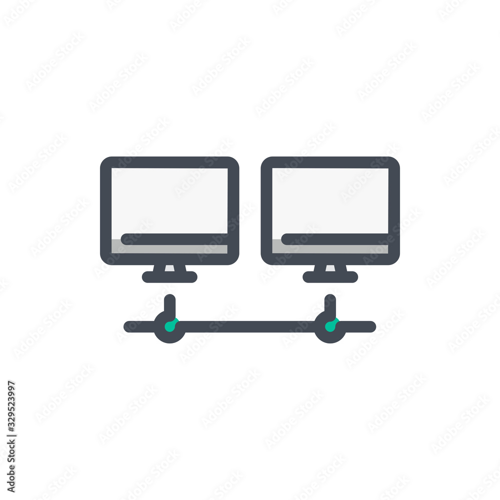 Poster network connection to computers color line icon. cable connection to computers vector outline colorf