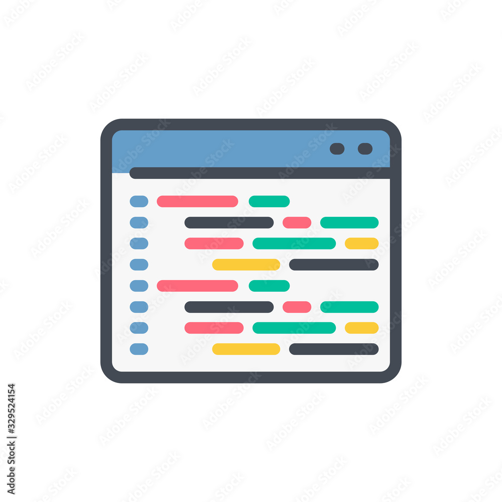 Poster website development color line icon. web page with lines of codes vector outline colorful sign.