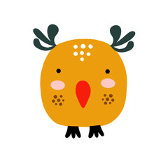 Cute cartoon animal vector illustration. Abstract icon for baby posters, art prints, fashion apparel or stickers. Bird logo