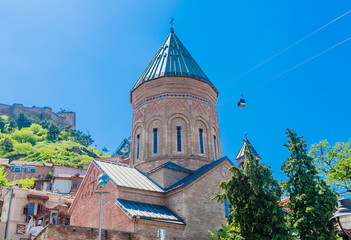 Fototapeta na wymiar Tbilisi. Saint George's Church and Funicular railway, Georgia