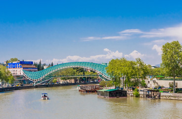 The view on the Peace Bridge from Metekhi bridge, Tbilisi, Georgia.