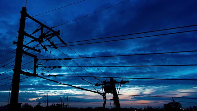 4K 住宅街の夕焼け 幻想的な空　電柱のシルエット　微速度撮影　タイムラプス