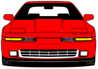 Illustration of front part old japanese red car on white background