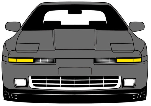 Illustration of front part old japanese grey car on white background