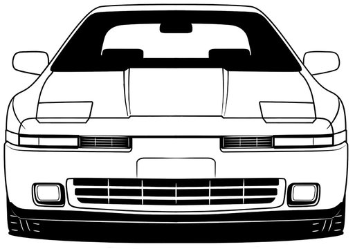 Illustration of front part old japanese white car on white background