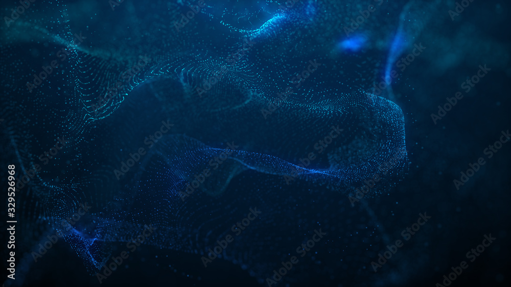 Poster beautiful blue particle flow abstract background fluid wavy design element technology, science, music