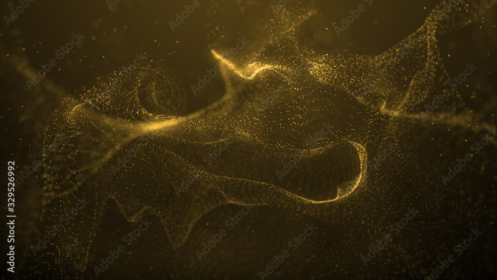 Poster beautiful golden particle flow abstract background fluid wavy design element technology, science, music