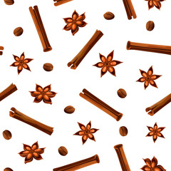 Pattern - anise stars, coffee beans and cinnamon