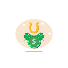 casino chip with horseshoe and four leaf flat icon design element