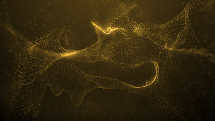 beautiful golden particle flow abstract background fluid wavy design element technology, science, music