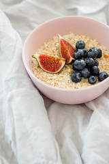 Healthy eating concept. Tasty healthy breakfast: cereal and fruit in a bowl. 