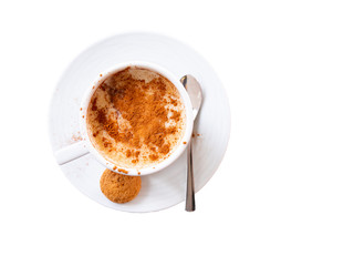 Sahlep or Salep Turkish winter beverage drink with cinnamon. Selective focus.