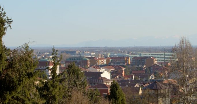 Panorama in northern Italy with mountains in the background during sunset