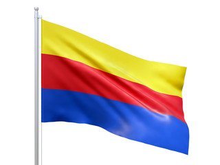North Holland (province of the Netherlands) flag waving on white background, close up, isolated. 3D render
