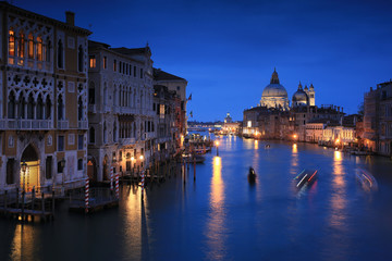 Grand canal of Venice city with beautiful architecture at dusk, Italy