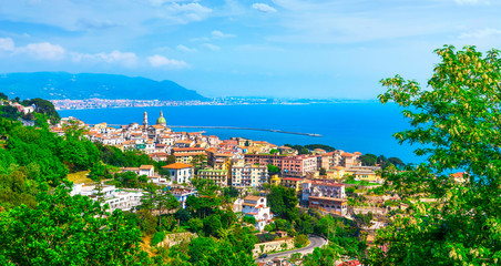 Obraz premium Vietri sul Mare town in Amalfi coast, panoramic view. Salerno Italy