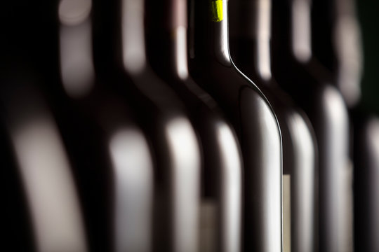 Wine bottles in a row in a restaurant