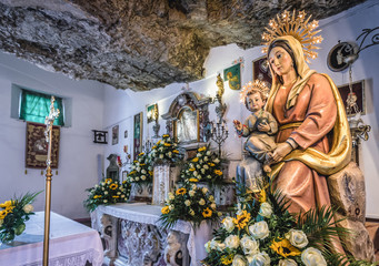 Madonna statue in Madonna della Rocca old church in Taormina city on Sicily Island, Italy