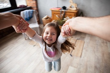 Happy loving family. Father and his daughter child girl playing together. Father's day concept.