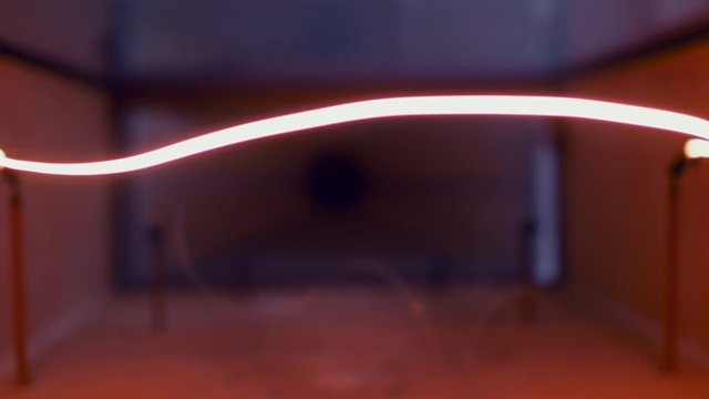  Beautiful Abstract Red Light Strings, Interior, Annealing Process in Precious Metal Factory Production, Close Up