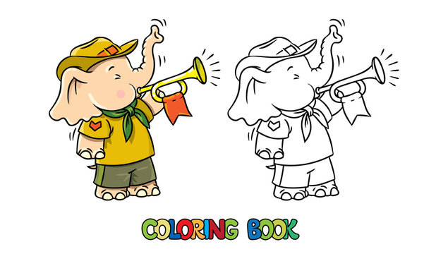 Little baby elephant. Scout camp coloring book