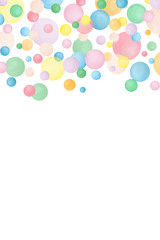 abstract background with watercolor bubbles, card design illustration with pastel colored circles and copy space, card template design for anniversary, party, wedding, joyful bubble decoration 