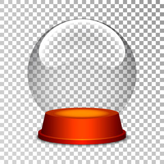 Christmas snow globe on transparent background. Vector illustration.