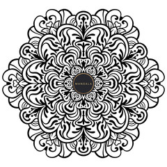 Black and white mandala vector isolated on white. Vector hand drawn circular decorative element.