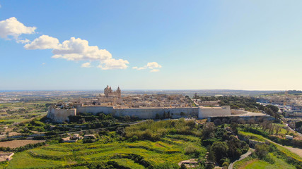 Aerial view over the historic city of Mdina in Malta - aerial photography