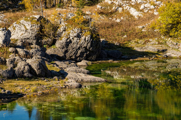 Green color Double Lakes in Valley of the Triglav Lakes