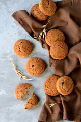Homemade oatmeal cookies on a gray background