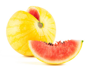 Fresh yellow watermelon isolated on white background.
