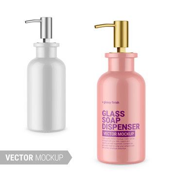 Glossy White Soap Dispenser Bottle Mockup Template.